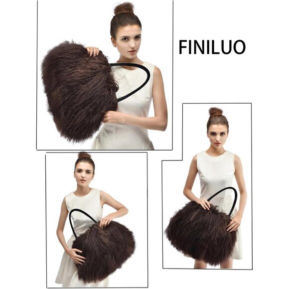 Luxury Mongolian Lamb Fur Handbag with Leather Handles – Chocolate Elegance - Picture 8 of 9